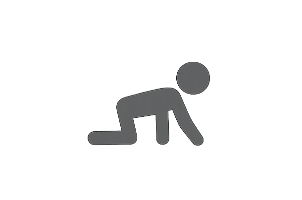 Stick figure crawling, representing the Crawl stage of the customer success maturity model, a reactive and foundational phase